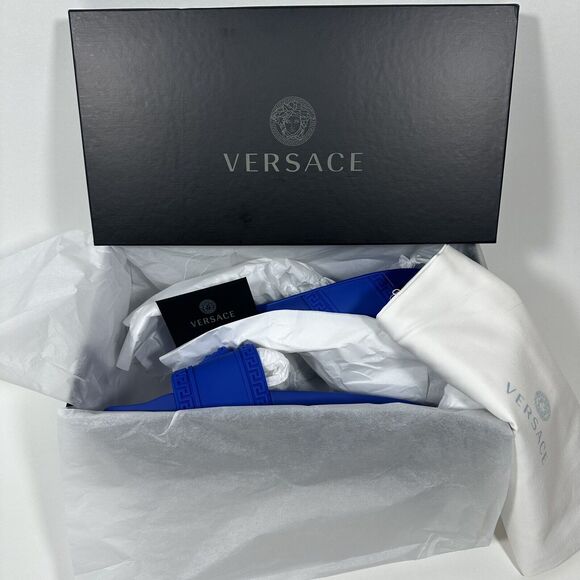 NIB Versace Gomma Pool Slide Sandals Size 45 US 12 Royal Blue Medusa $425 - Picture 8 of 10